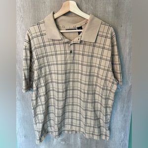 Knightsbridge Tan Windowpane Plaid Cotton Short Sleeve Pullover Polo Top Size XL